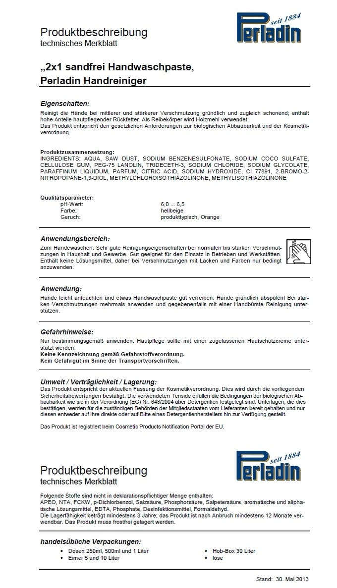 Perladin 2x1 HandreinigungsPaste Dose 500ml Handreinigung Handseife Werkstatt Seife Handwaschpaste Sandfrei 9 Perladin 2x1 HandreinigungsPaste Dose 500ml Handreinigung Handseife Werkstatt Seife Handwaschpaste Sandfrei – Bild 7
