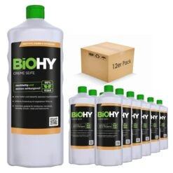 BiOHY Creme Seife (12x1l Flasche) | Hautschonende, Rückfettende Und Geruchsneutrale Handseife PHOSPHATFREI | Ohne Parfüm Und Farbstoffe