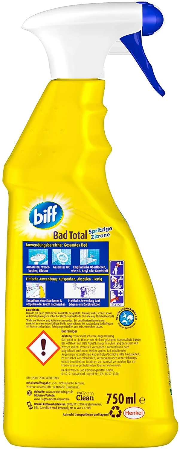 Biff Bad Total Zitrus Badreiniger 750ml Sprühflasche Reiniger Reinigungsmittel 8 Biff Bad Total Zitrus Badreiniger 750ml Sprühflasche Reiniger Reinigungsmittel – Bild 6